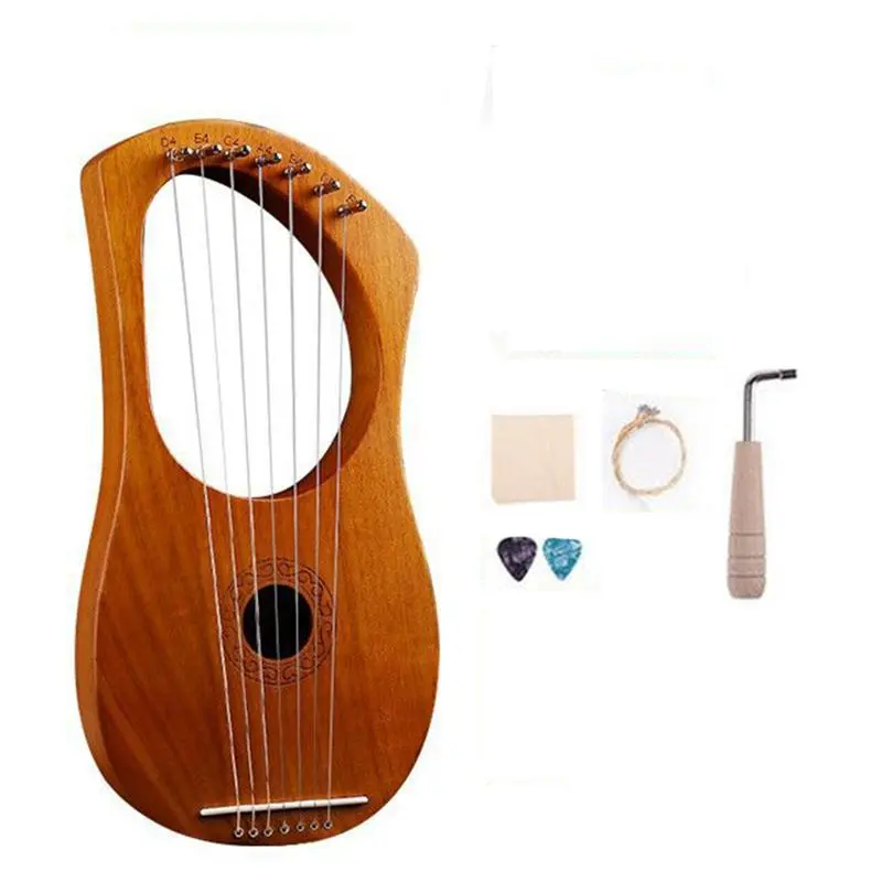 7 String Lyre Harp Wood String Instrument with Carry Bag Extra String Set and Accessaries Style B