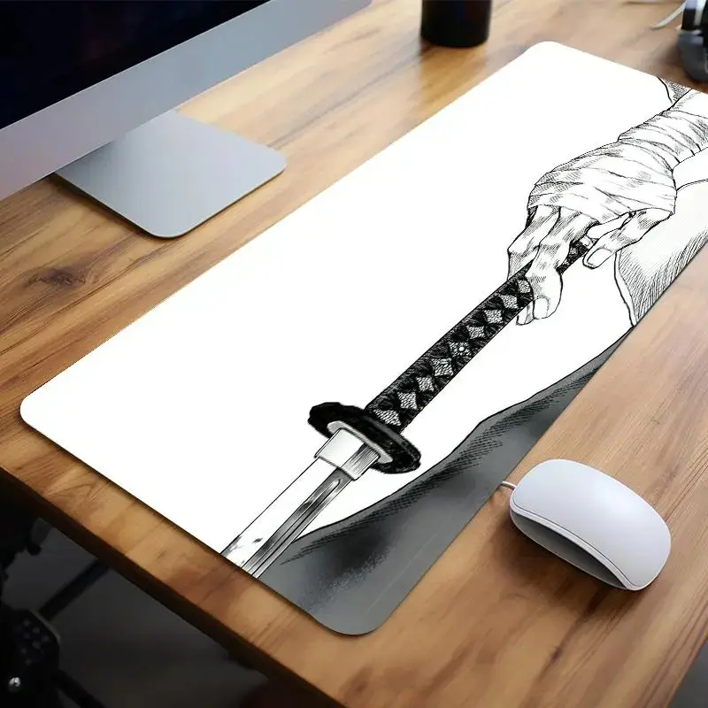 Samurai Sword Pattern Mouse Pad, 1 Count Rectangle Gaming Mouse Pad, Non-Slip Rubber Base Stitched Edge Desk Pad for Home Office Game, Office Accessory, Office Desk Accessories, Corporate Work Desk Accessories, Computer Desk Accessories, Desk Mat