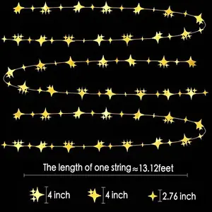 Glitter Gold Four-Angle Star Paper Garland Banner Décor 40 Feet Gold Twinkle Star Hanging Bunting Banner Backdrop for Wedding Baby Shower Birthday Graduation Disco Party Decorations