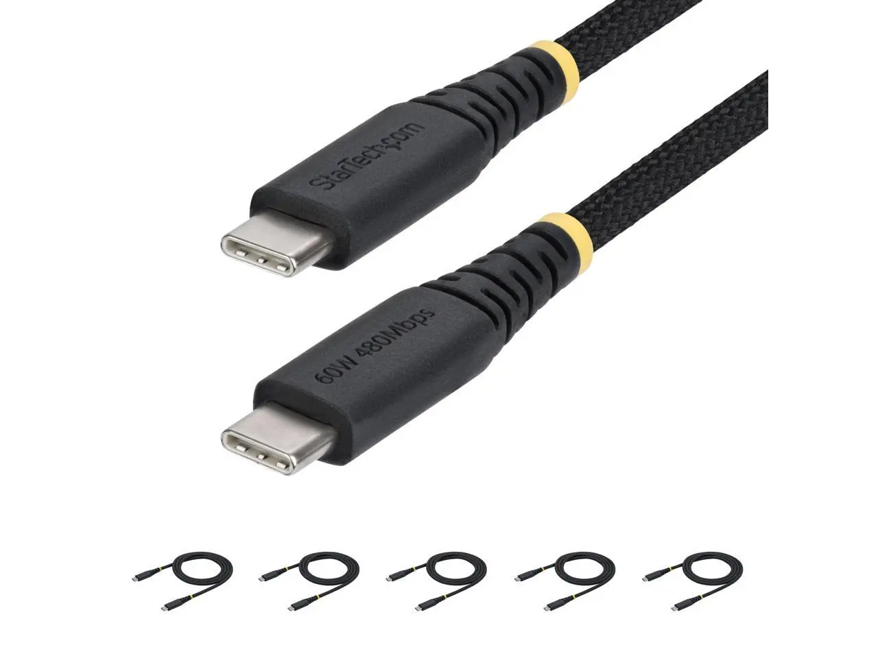 StarTech.com 5-Pack 3ft (91cm) USB-C Charging Cable, 60W (3A) PD, Dual-Layer Braided Nylon/TPE Jacket, Rugged USB C Cord