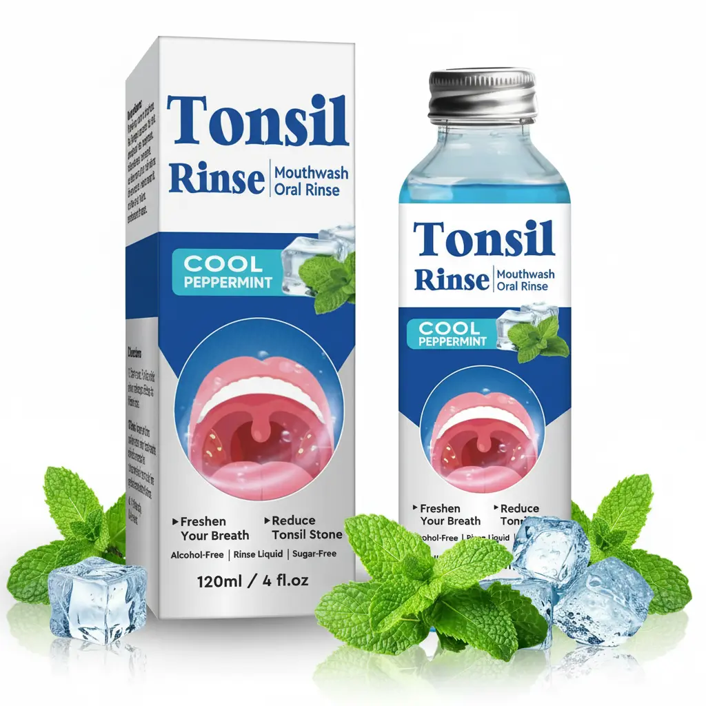 Cool Peppermint Tonsil Rinse Mouthwash - Alcohol-Free, Sugar-Free Oral Care Cleaner with Cleansing Tea Tree, Gentle Daily Formula to Reduce Tonsil Stones & Freshen Breath, 120ml (4 fl.oz), Soothing, Single Item
