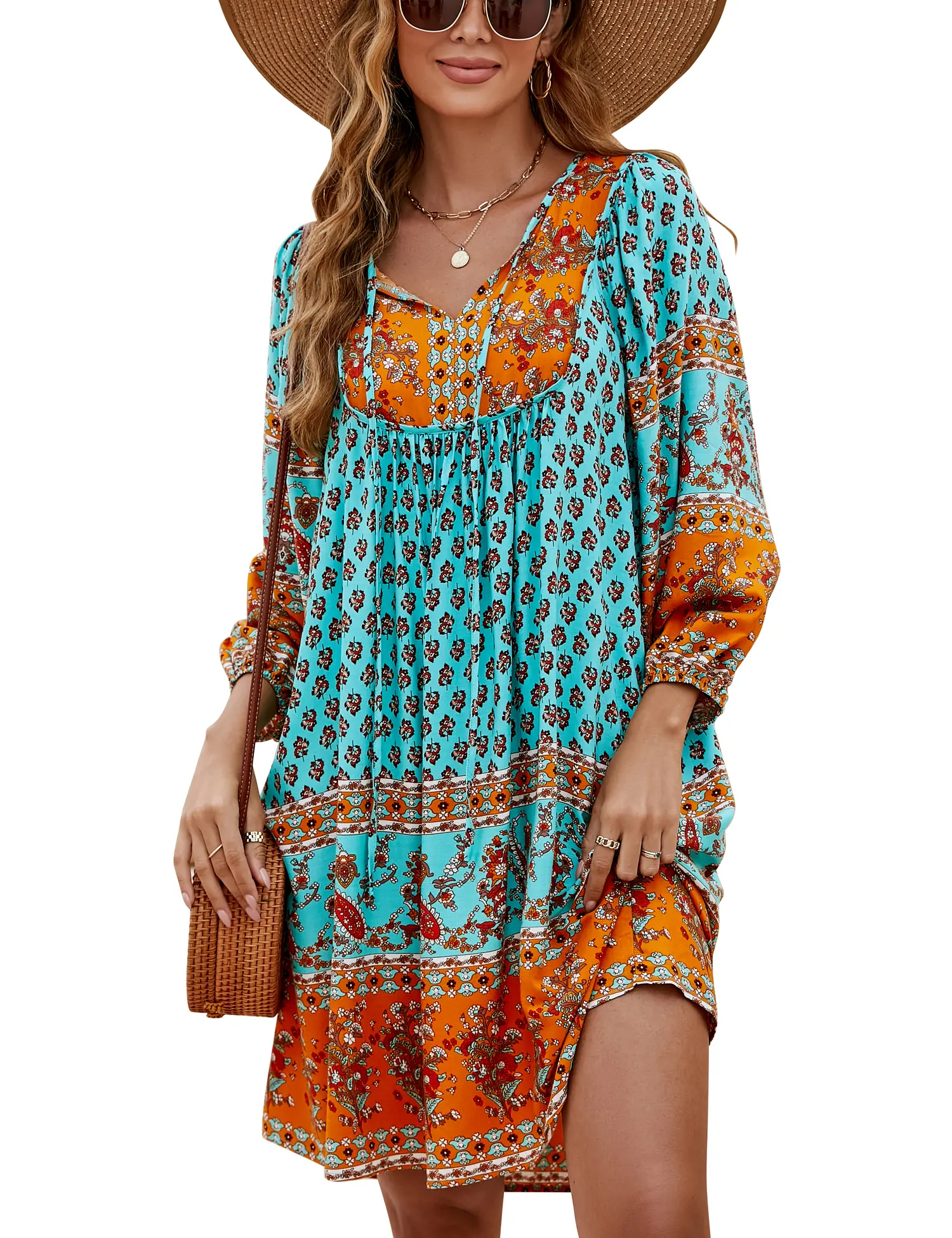 Women Casual Summer Dress Boho V Neck 3/4 Sleeve Short Babydoll Floral Print Flowy Beach Dresses Fabric Lightweight Womenswear Comfortable - TikTok Shop Women Casual Summer Dress Boho V Neck 3/4 Sleeve Short Babydoll Floral Print Flowy Beach Dresses Fabric Lightweight Womenswear Comfortable - TikTok Shop