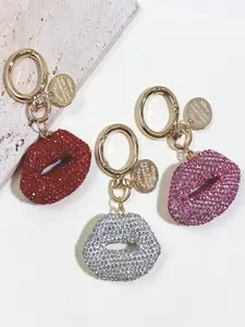 Crystal Rhinestone Lip Shaped Keychain, Ring Pendant, Women Fashion Accessory, Stylish Key Chain