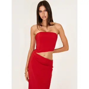 Jasira Strapless Drape Maxi Dress Bold Red