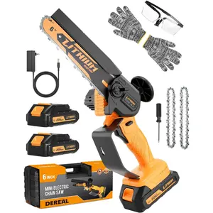 6 Inch   Mini  Cordless, 20V Portable Handheld Electric Chainsaws with 2  2 Chains for Tree Trimming,  , Yard & Garden