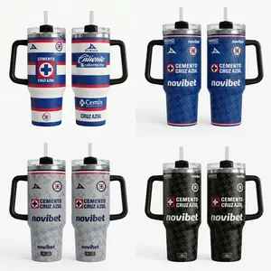 Cruz Azul Insulated Tumbler 30oz 40oz – Cemento Cruz Azul Jersey Style Travel Mug with Handle, Blue White Black Soccer Fan Cup
