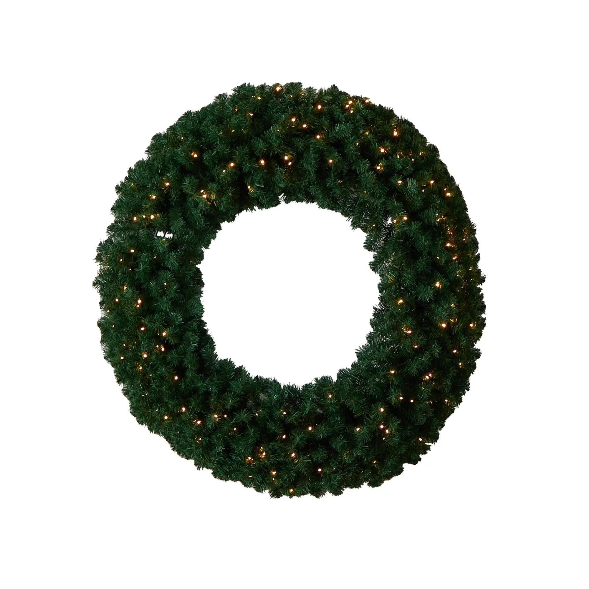 48in Large Realistic Artificial Evergreen Door Wreath - Artificial Boxwood Christmas Decor Wreath with 714 Bendable Branches, 200 Warm White LED Lights for Holiday Home Decoration, Evergreen Wreath