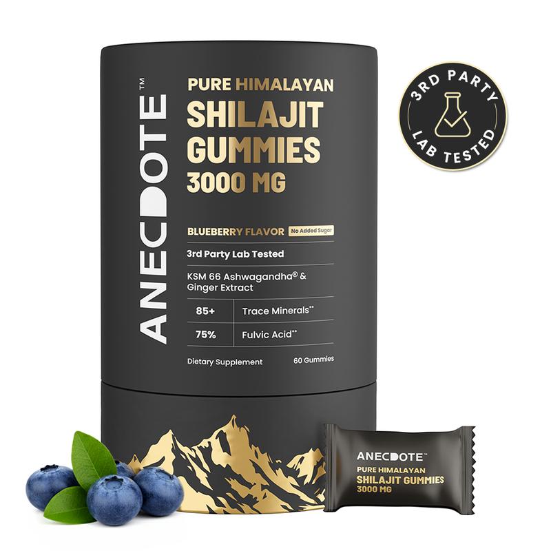 Anecdote Pure Himalayan Shilajit Gummies 3000mg | Boosts Energy & Stamina | Supports Muscle Strength & Recovery | Enhances Nutrient Absorption | 75% Fulvic Acid, 85+ Trace Minerals | Pack of 60 Dietary Supplement