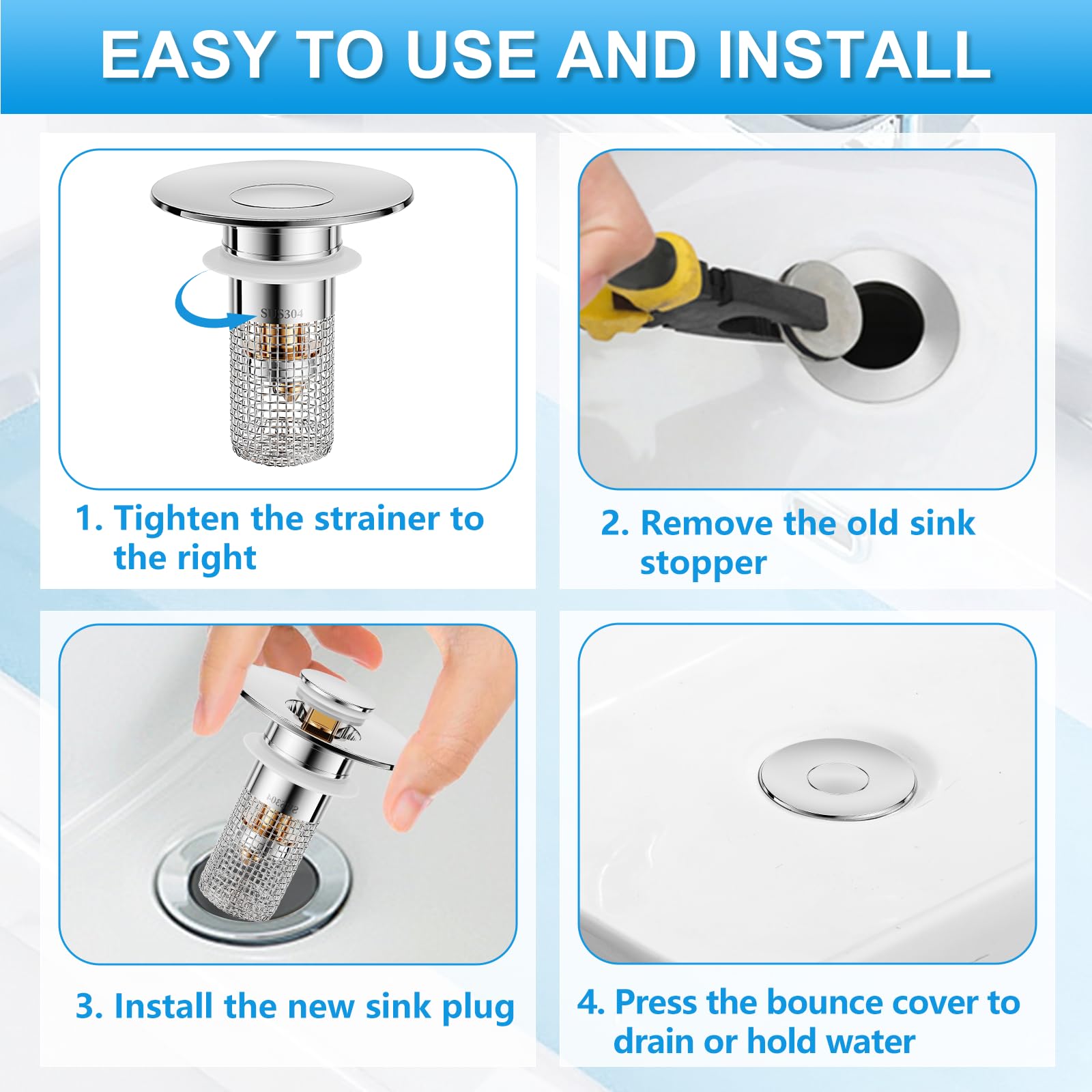 Floor drain,2 pcs Pop-Up Bathroom Sink Drain Strainer, Stainless Steel Hair Catcher Basket with Brass Drain Plug, Universal Fit for US Bathroom Sinks, Bathtubs, Showers & Floor Drains summerwins
