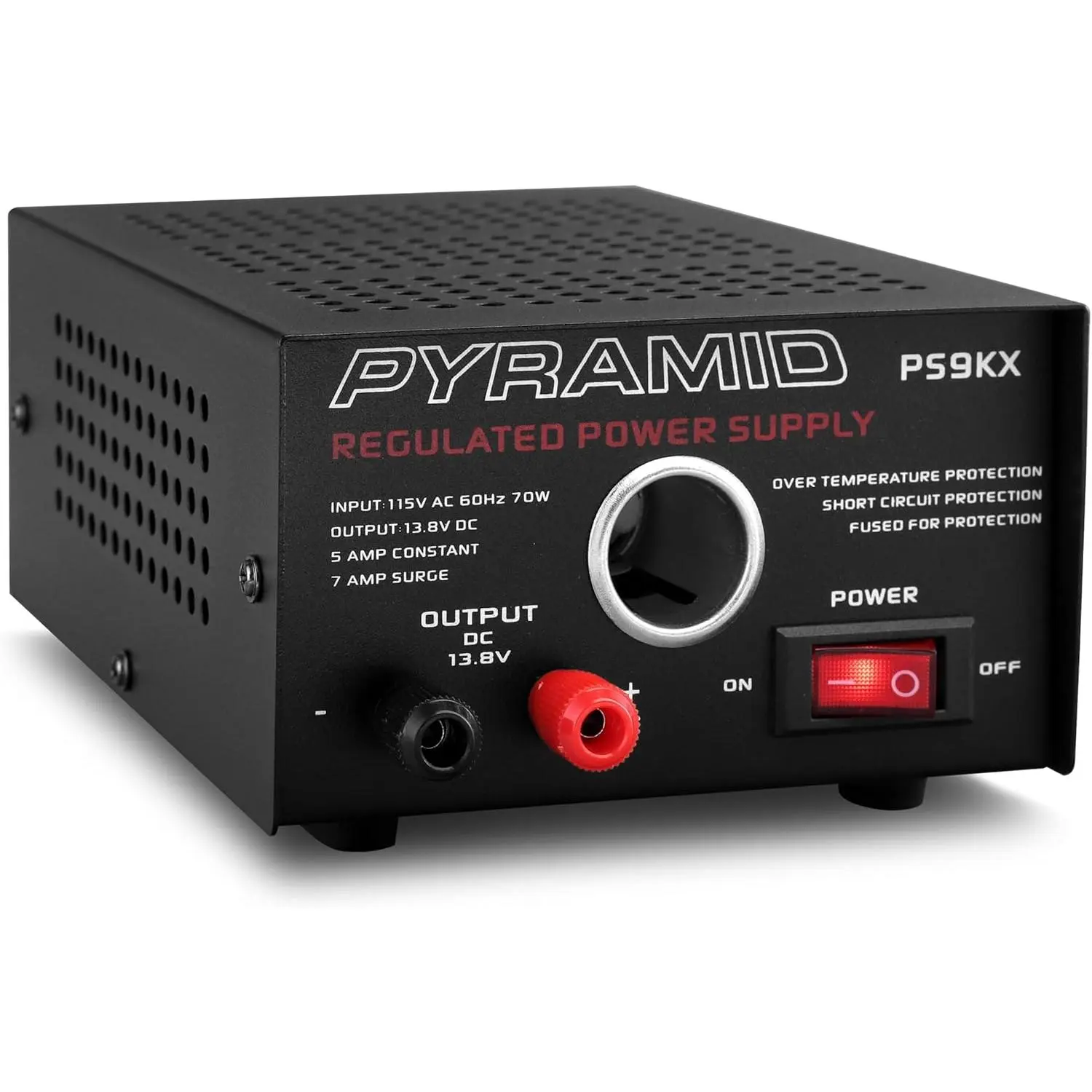 PS9KX Universal Compact Bench Power Supply-5 Amp Linear Regulated Home Lab Benchtop Converter w/ 13.8 Volt DC 115V AC 70 Watt Input, Screw Type Terminal, 12V Car Cigarette Lighter