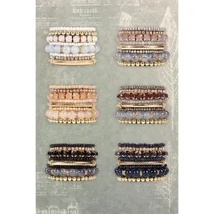 Multiple Line Classy Stack Bracelets • Mixed Beads & Natural Stone