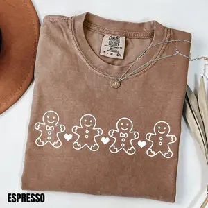 Comfort Colors Espresso Christmas Gingerbread Shirt Women's Holiday Tee 100% Cotton for Summer Christmas Cookies Design Classic Fit