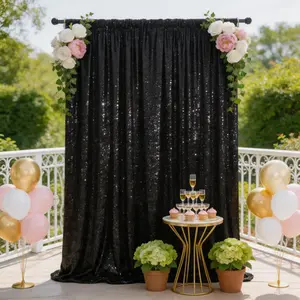 Black Sequin Sheen Backdrop 4ftx8ft 1 Pack, Radiant Glitter Curtains for Night Wedding, Christmas, Prom, Birthday, DJ Booth, Glam Photoshoot