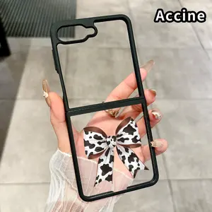 Cow - print Bow Pattern Phone Case for Z Flip 7/6/5/4 Silicone TPU Protective Folding Case with Double Protection and Camera Lens Cover