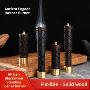 Brass Teak Adjustable Incense Burner, Purpleheart Wood Home Decor, Hollow Vertical Incense Holder, Traditional Chinese Perfume Box