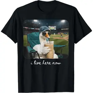 100%cotton Funny Goose Ballfield Baseball Field I Live Here Now T-Shirt