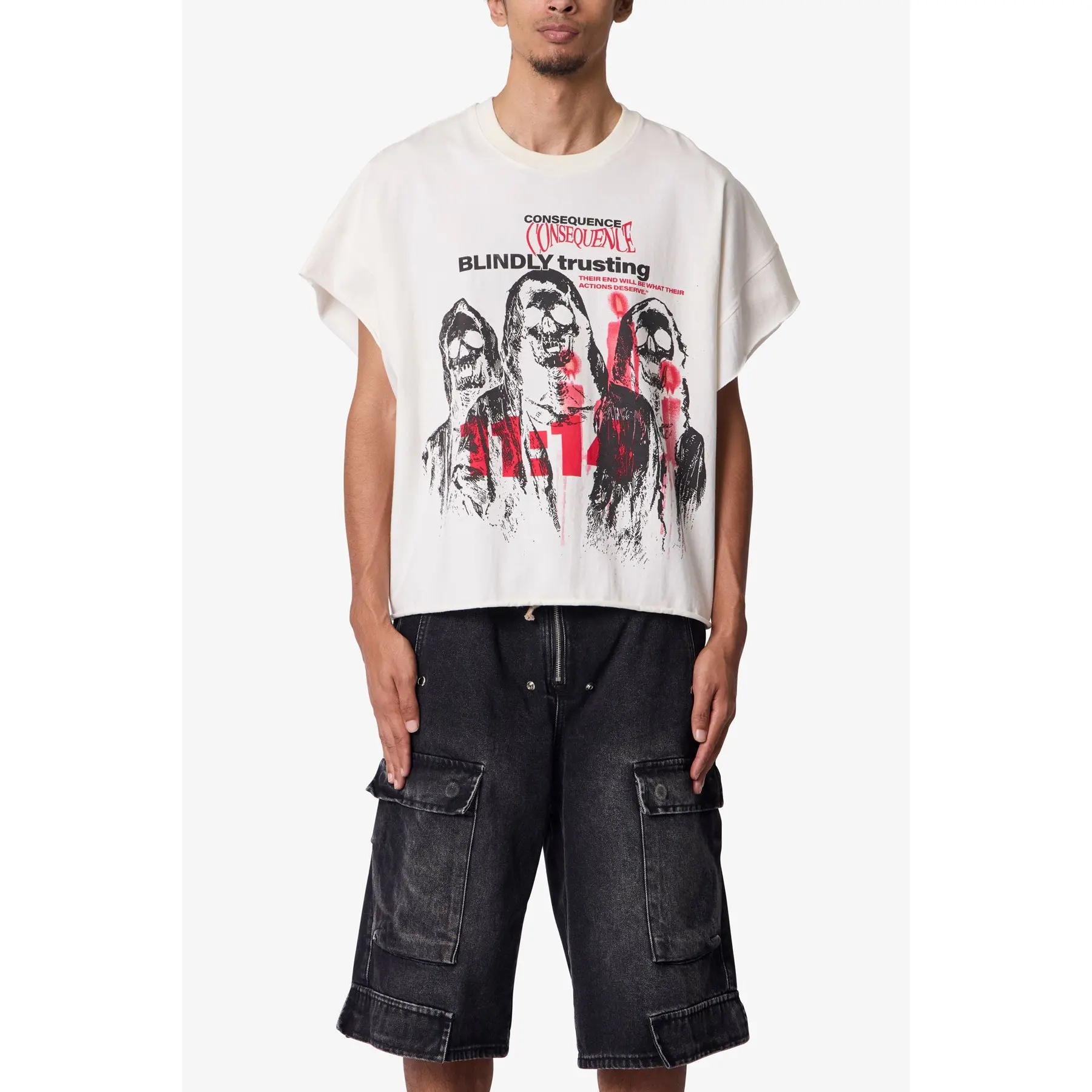 mnml Grim Cutoff Tee - Off White