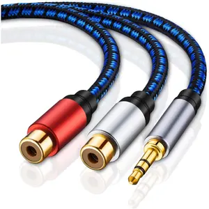 RCA to 3.5mm Adapter, 3.5mm Male to 2RCA Female Stereo Audio Y Cable Adapter - 1ft Gold Plated Compatible for Smartphones, MP3, Tablets, Home Theater, HDTV