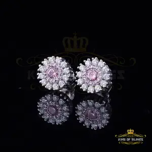 Men's/Women's 925 Silver White 1.00ct VVS D Pink Moissanite Round Stud Earrings