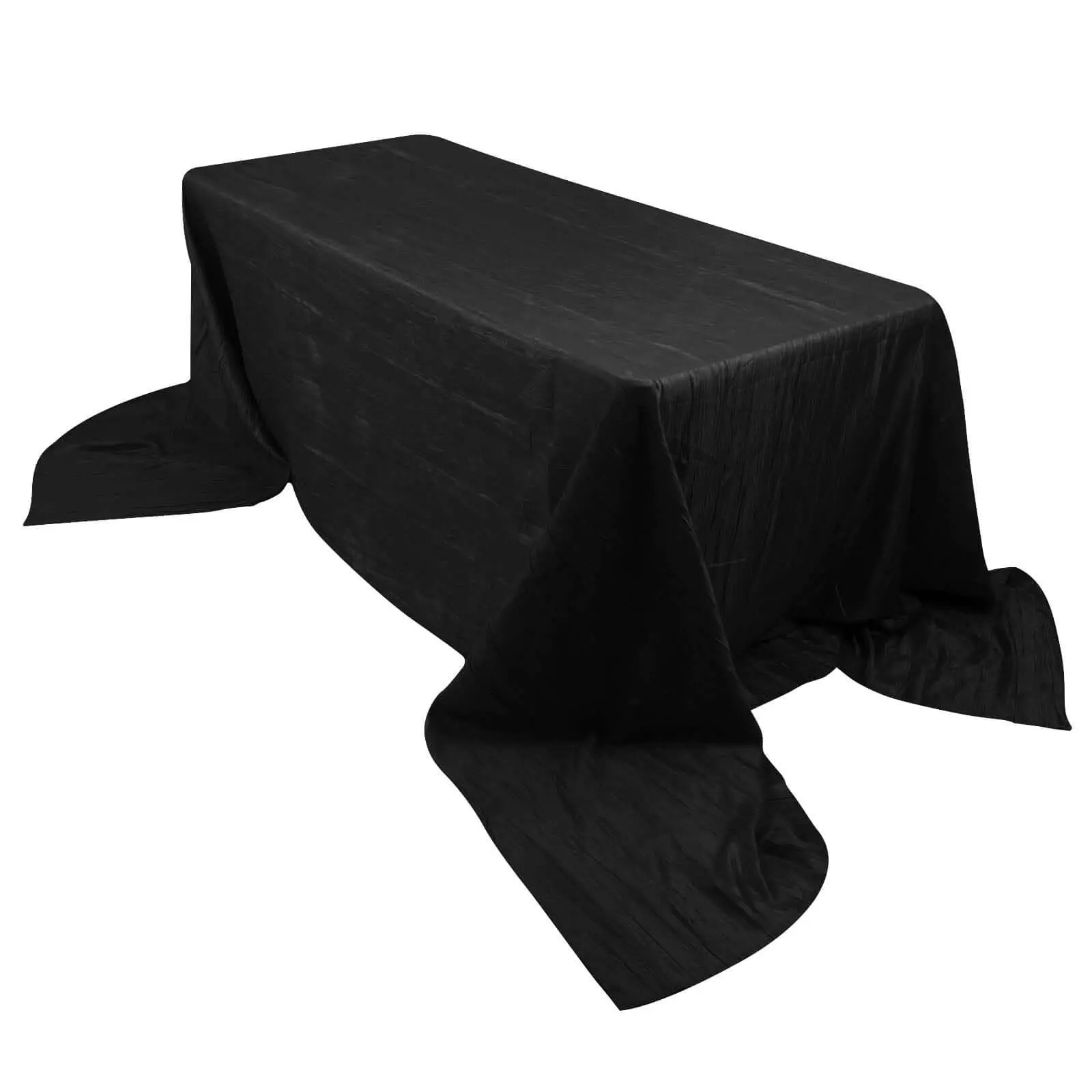 Black Crinkled Taffeta Rectangle Tablecloth - 90"x156", Accordion Crushed Texture, Seamless Finish, for Banquet, Party, Household & Kitchen Linens