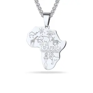 PROSTEEL I Love Africa Map Pendant Necklace Stainless Steel African Country Map Chain Necklaces Jewelry Unisex For Men Women with Gift Box