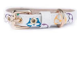 Pawsh Couture Collar - White with Colorful Floral Design and Gold Buckle for Stylish Dogs, Secure Fit, Versatile for Daily Wear and Special Occasions