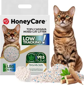 HoneyCare Cassava Tofu Mixed Cat Litter I Quick Clumping, Odor Control, Plant-Based Natural Ingredients, Non-Stick, Low Tracking, & Low Dust, 6 Lbs, SummerVibes petlovers