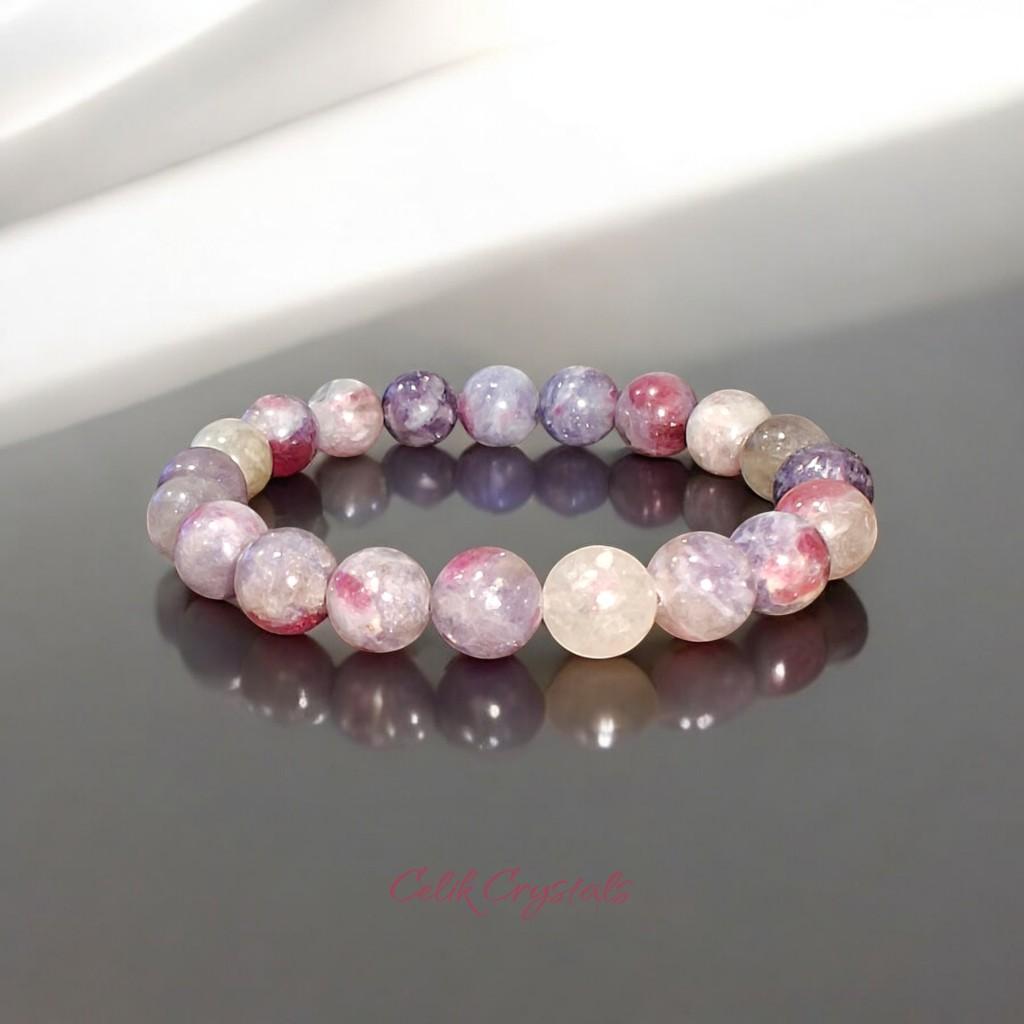 Celik Crystals Pink Tourmaline Quartz Bracelet 10mm Stretch Bead Natural Stones Healing Bracelet crystal
