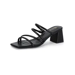 IDIFU IN2 Strappy Heels for Women Square Toe Low Chunky Block Heels Wedding Prom Slip On Dress Shoes for Bride Bridesmaid Comfortable Heeled Slide Sandals Slingback Short Mule Heels