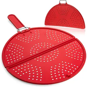 Splatter Screen For Frying Pan,Skillet Foldable Grease Splatter Guard Silicone Splatter Shields Multifunction Oil Screen With Folding Handle Bacon Splatter Screen Strainer