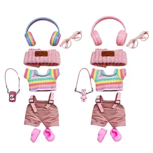 7-Piece Labu  Clothing Outfit Set(Only Clothes,No Doll), Cute Rainbow Bunny Outfit Collection, Soft Doll Costumes & Accessories, Kawaii Dress-Up Clothes for bubu