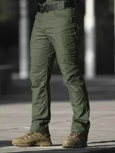 Single-piece men's outdoor tactical work trousers, featuring versatile utility pockets. Solid-coloured, breathable and hard-wearing, suitable for sports, outdoor activities, hiking, camping, workwear, tactical camping gear, and work trousers (without belt