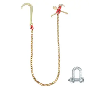 J Hook Chain, 5/16" x 6' G80 15" Long Shank J Hook Tow Chain with RTJ Cluster Hook & Grab Hook, 5400 lbs Safe Working Load, Heavy Duty Transport Truck Chain for Wrecker Recovery Trailer Towing