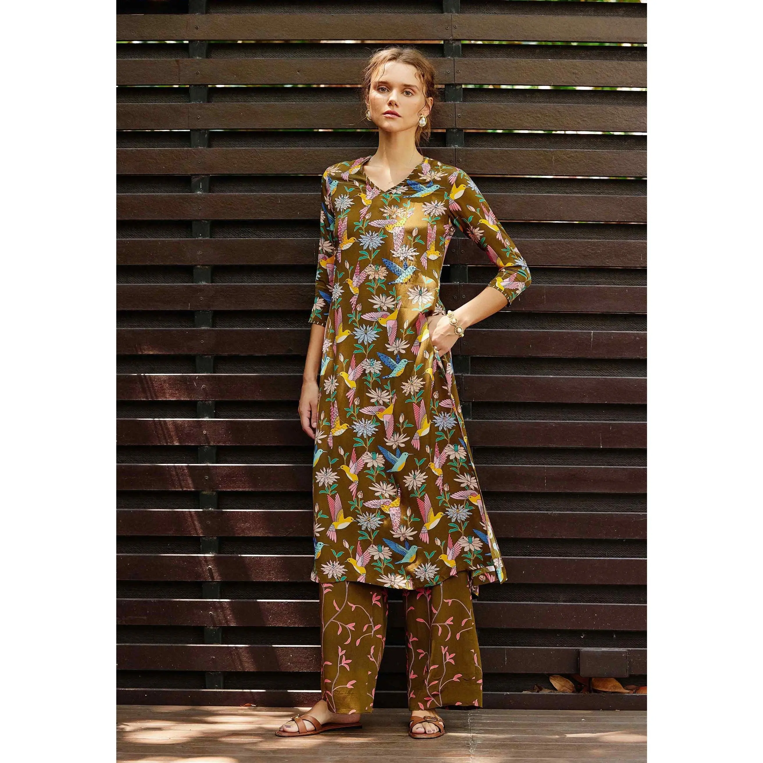Green aviary kurta with straight pants