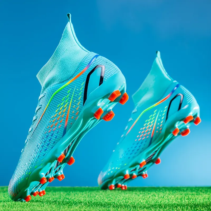 Male Football Fashion Synthetic High-Top Turf Football Boots - Lightweight, Breathable, Non-Slip Outsole, White/Orange Gradient Design, Comfortable, Excellent Grip, Suitable for Outdoor Training, Wetland Matches