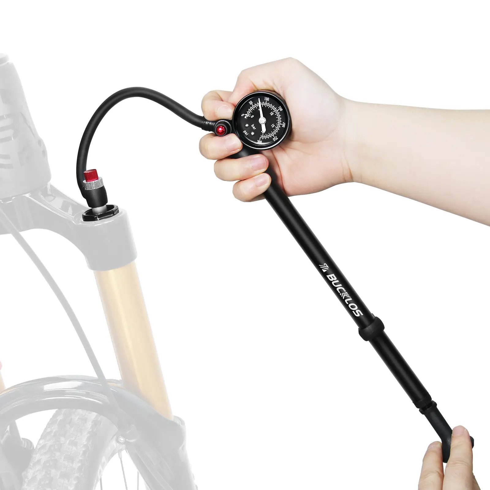 BUCKLOS 300 PSI Professional Shock Pump for MTB, Precise Gauge & No-Air-Loss Design, Portable Suspension Pump for Air Forks & Rear Shocks