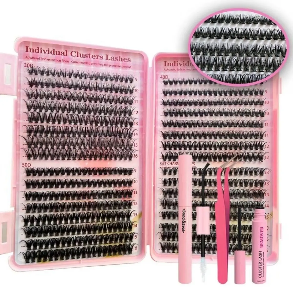 Mixed Length D Curl Cluster False Eyelashes with Lash Bond & Seal & Remover & Tweezers...