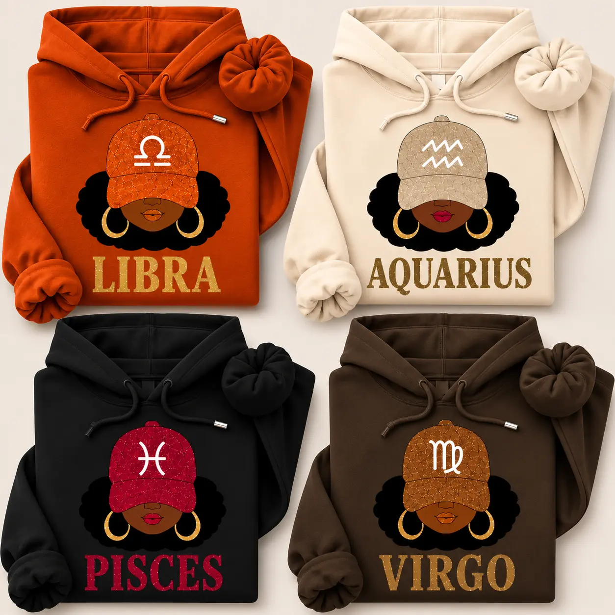 12 Zodiac Slay Girl Hoodie, Afro Zodiac Sign Hooded Sweatshirt, Cozy Horoscope Graphic Pullover, Perfect Gift for Zodiac Lovers Cotton Fleece