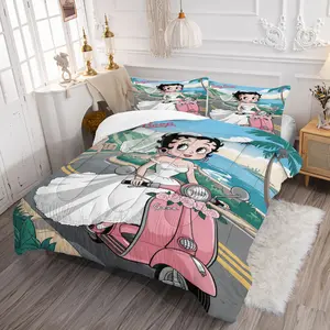 Betty Boop Cute Cartoon Bride Cycling Comforter Set, Includes one Quilt and 1/2 Pillowcase without Core, Soft Comfortable Bedroom Bed Decor, Valentine's Day Gift