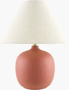 Soft Brick Red Traditional Table Lamp with linen details for bedside or console tables