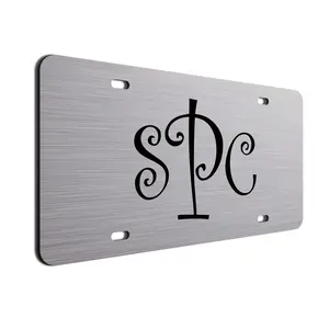 Curls Black Font Personalized Brushed Aluminum License Plate Custom Made Acrylic Car Tag with Monogrammed intials