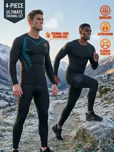 Men's 4-Piece Thermal Set — Moisture-Wicking Thermal Top and Bottom — Stretches Like a Second Skin — All-Purpose Winter Sports Set