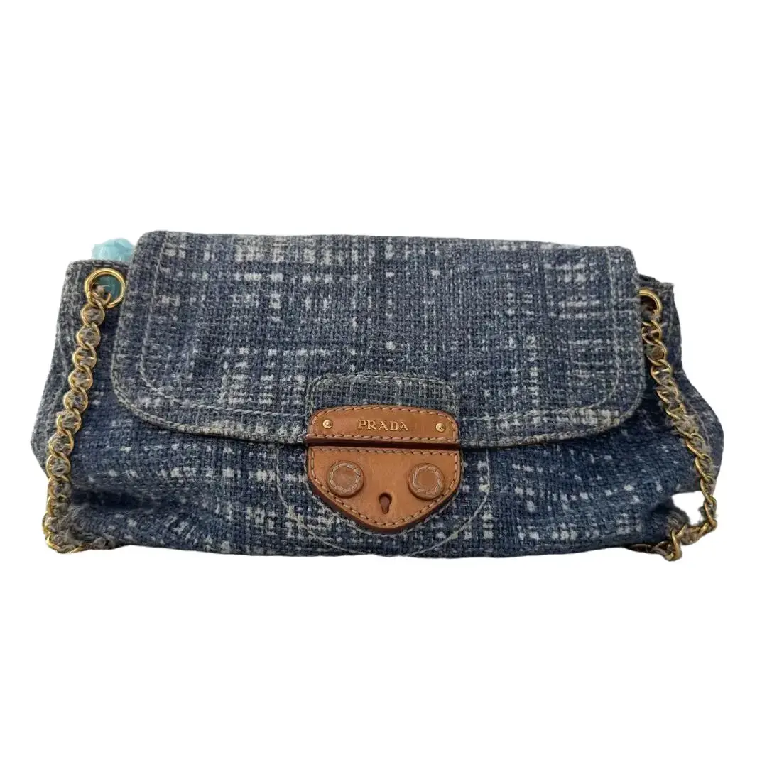 Pre-owned PRADA pp2y990404Denim Hobo Bag Blue Denim Contrast Stitching Vintage