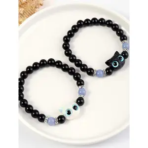 Cute Cat Charm Decor Glow in The Dark Design Beaded Bracelets, Bracelet with Charms, Trendy All-match & Exquisite Jewelry for Women & Men As Gift for Party, Daily Clothing Decor