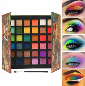 36-Shade Vintage Oil Painting Cosmetic Eyeshadow Palette - Flawless, Compact, Gentle Powder, High Pigment Matte Shimmer Glitter, Waterproof Long-Lasting Blendable Kit with Free Professional Brush for Daily Party Use