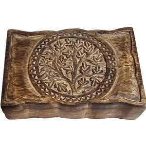 Tree of Life Carved Wood Herb Box 6x9 Inch — Altar Storage