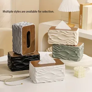 1Pc ZXF Modern Large Tissue Box with Polished Brown Lid, Square Plastic Organizer for Bathroom & Living Room, Durable Tissue Holder, Space-Saving Modern Home Decor