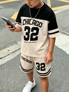 Boys' Fashion Sporty Number 32 Print Set, Comfortable Breathable Quick-Dry, Ideal for Summer Activities, Perfect for Spring Fall