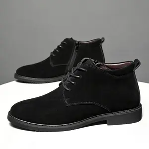 Men's Genuine Leather High-Top Zip-Up Suede Shoes �C Stylish British Fashion