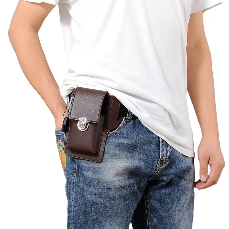 Multi Functional Mobile Phone Belt Waist Bag,Able for all Types of Mobile Phones,Leather Phone Holster with Belt Clip, Pouch Case for Men Belt (Black or Brown)